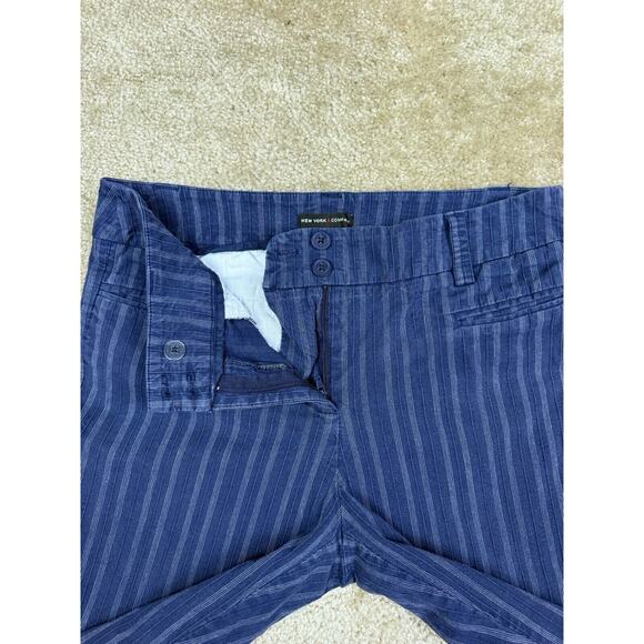 New York & Company Blue Stripe Capris Sz 10 Flap Pocket Straight Leg Cotton B139 - Picture 3 of 12